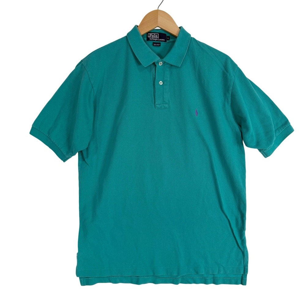 Polo Ralph Lauren Polo Shirt Mens L Teal Short Sleeve Cotton Pique Logo